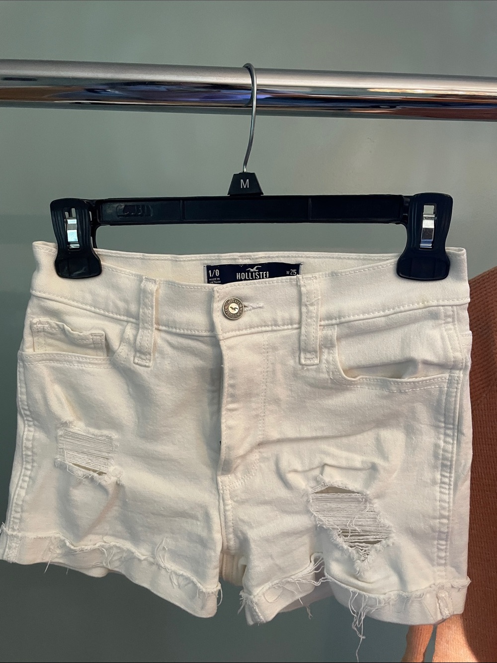 Hollister White Ripped Denim Jean Shorts